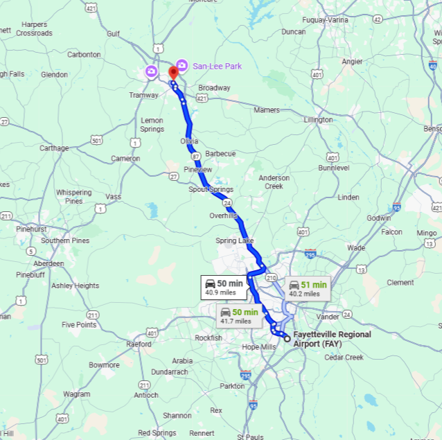 From FAY Airport directions