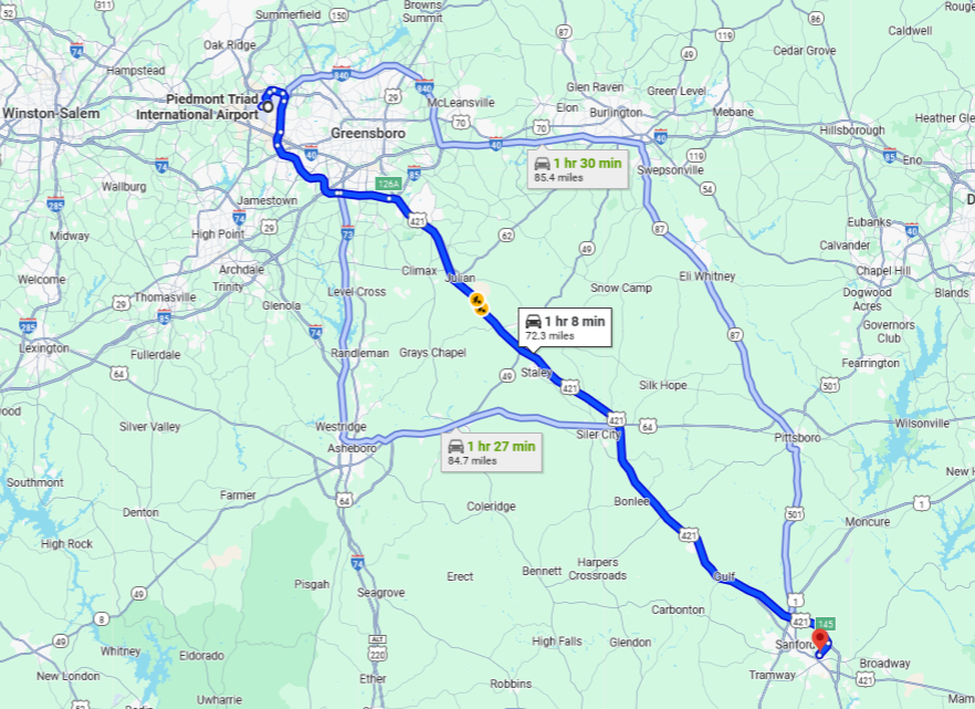 From FAY Airport directions